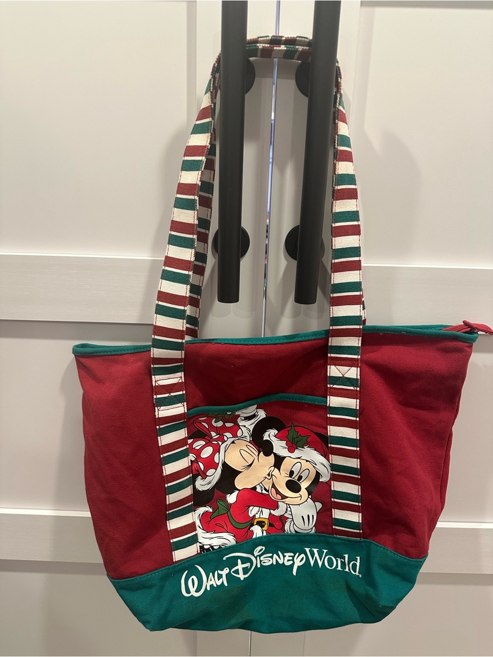 Vintage Walt Disney World Christmas Mickey Minnie Canvas Tote Holiday Bag